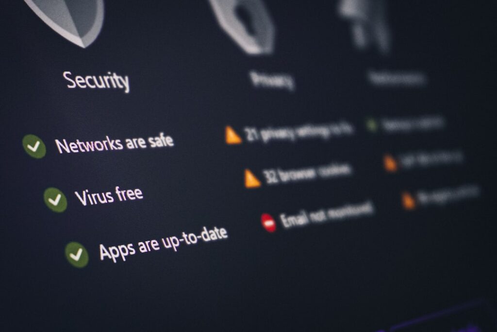 Security and privacy dashboard showing antivirus protection status