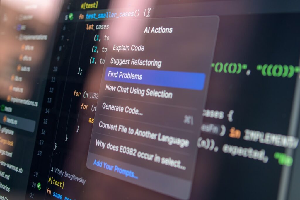 Computer screen displaying code with a context menu, representing open-source AI development