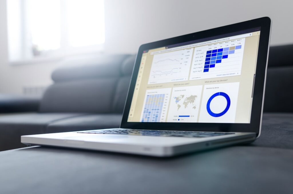 Analytics dashboard on laptop screen showing marketing data