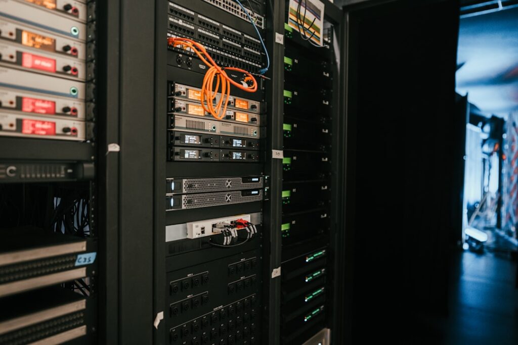 Server rack in a modern data center representing cloud infrastructure